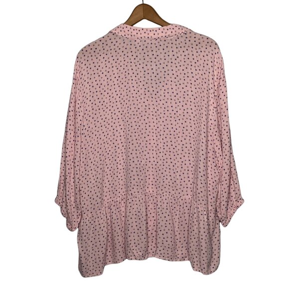 Denim & Co Size XL Pink Striped Star Print Collared 3/4 Sleeve Rayon Peplum Top - Picture 3 of 5